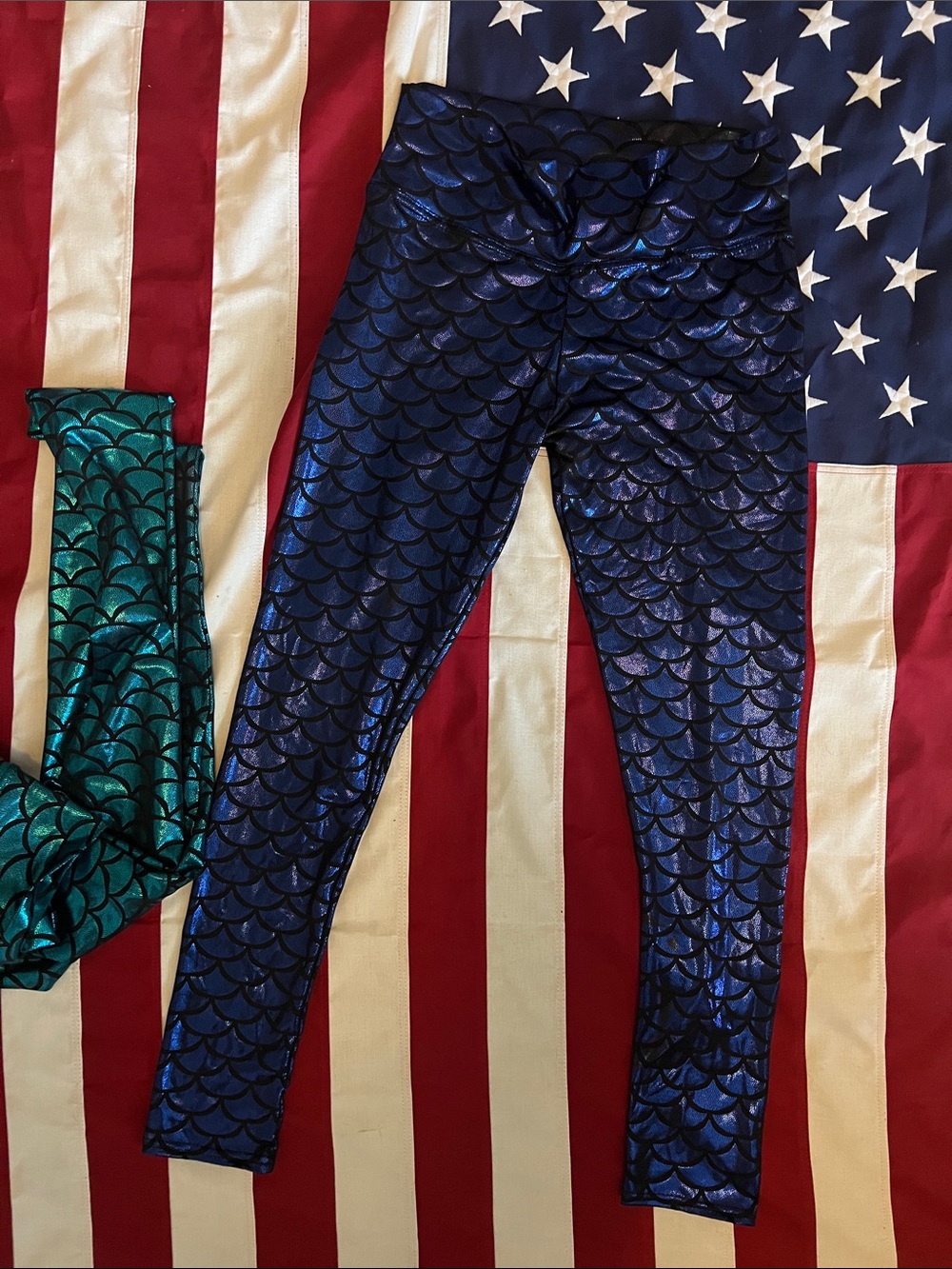Dark blue lame leggings